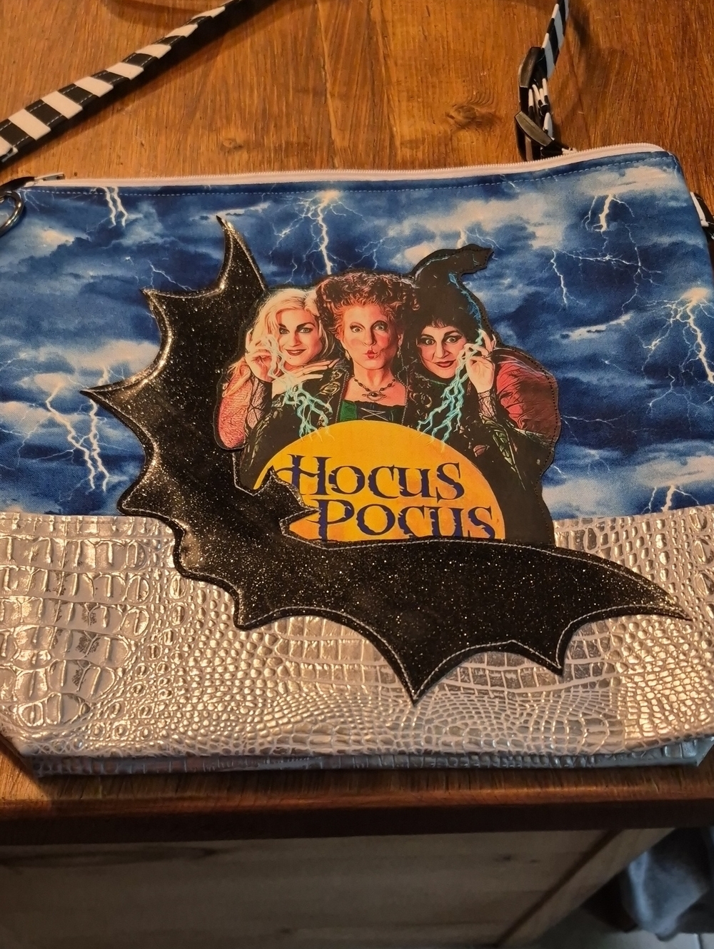Hocus Pocus Graphic Crossbody Bag in Blue and Silver